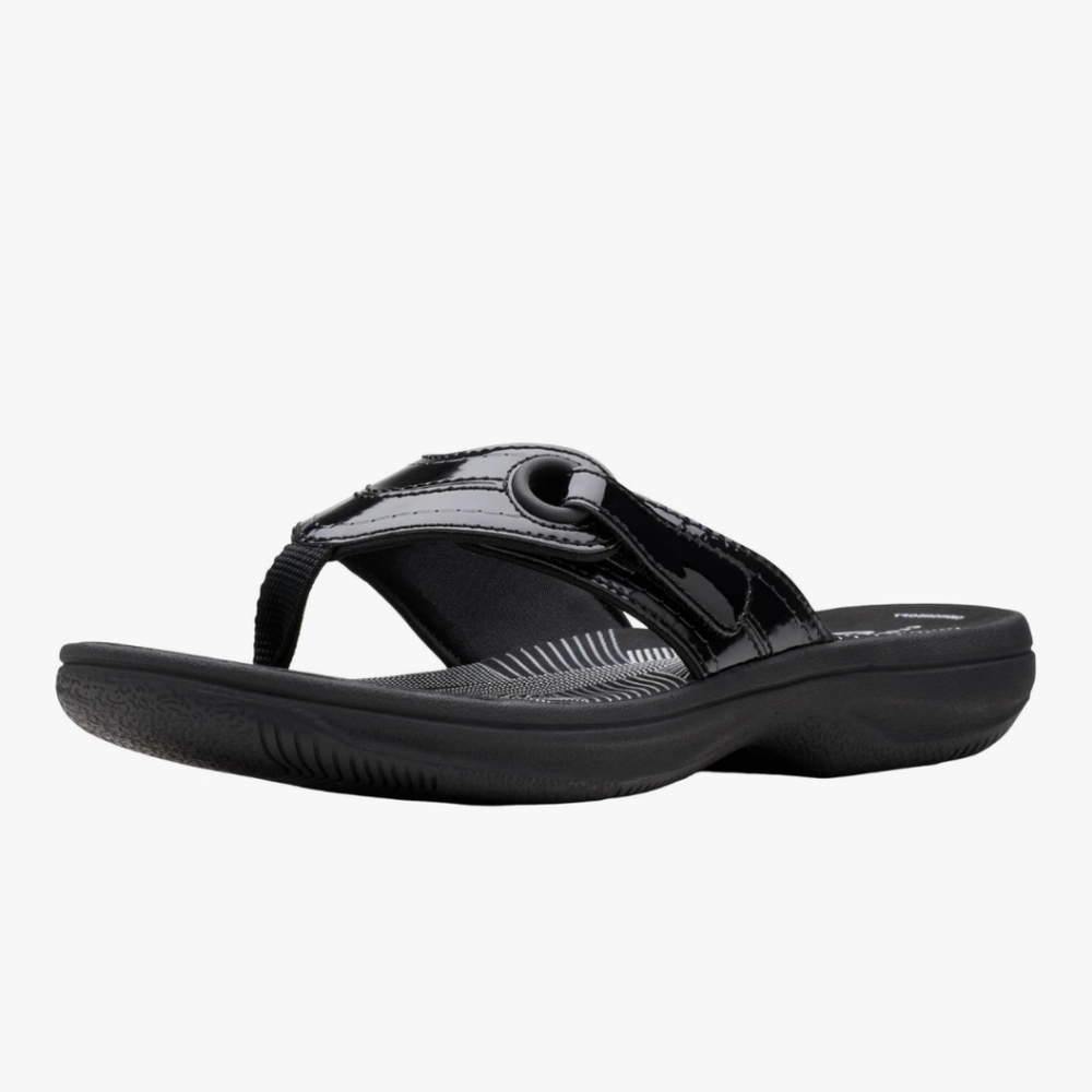 Clarks Breeze Reyna Black Patent Thong Sandals W 9